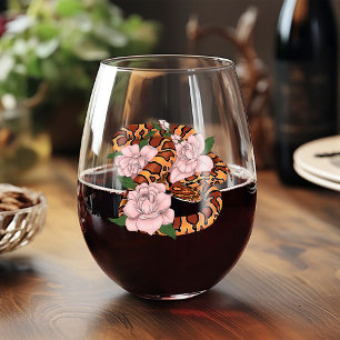 Verre À Vin Sans Pied Fleurs roses du serpent de maïs vert
