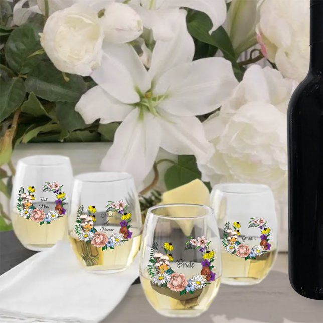 Verre À Vin Sans Pied Fleurs sauvages Champignons bleus (Créateur téléchargé)