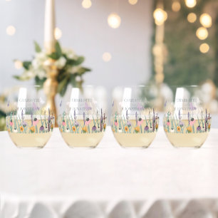 Verre À Vin Sans Pied Fleurs sauvages et papillons Mariages
