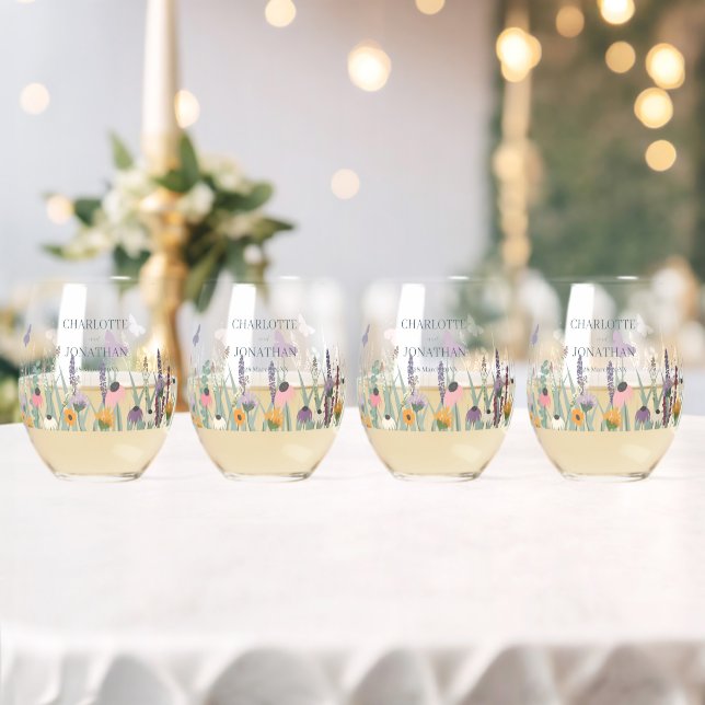 Verre À Vin Sans Pied Fleurs sauvages et papillons Mariages (Insitu (Mariage))