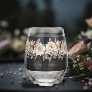 Verre À Vin Sans Pied Floral Drama Mariage Charcoal ID1022