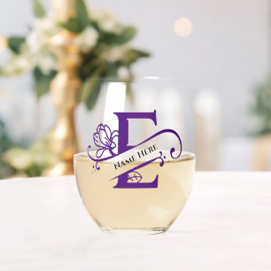 Verre À Vin Sans Pied Floral Monogramme Lettre E Ajouter Nom Changer de