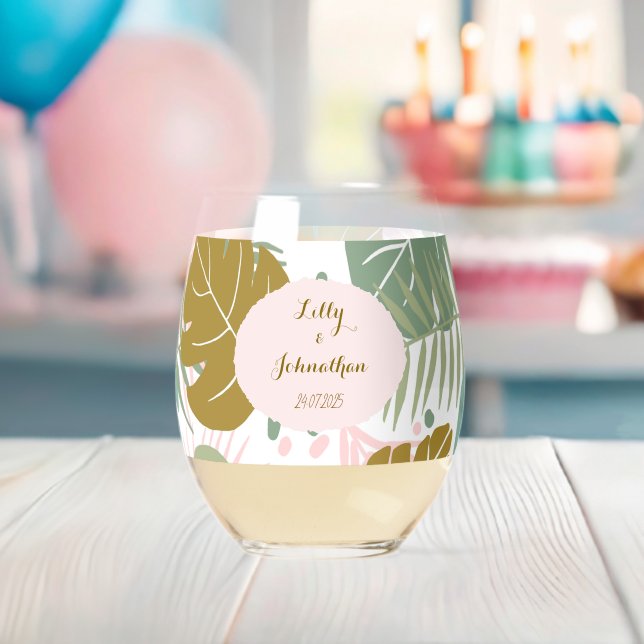 Verre À Vin Sans Pied Foliage Tropical - Motif Monstère Et Feuille De Pa (Insitu (Baby Shower))