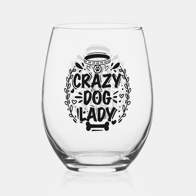 Verre À Vin Sans Pied Fou chien Lady Chien Maman (Recto)
