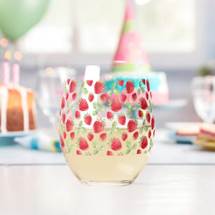 Verre À Vin Sans Pied Fraise rouge rose fête d'anniversaire pour elle
