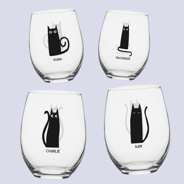 Verre À Vin Sans Pied Fun Chat Personnalisé Unique (Fun personalized name black cat glasses)