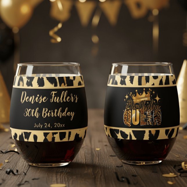 Verre À Vin Sans Pied Fun Leopard Birthday Queen Thirty Birthday (Créateur téléchargé)