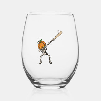 Verre À Vin Sans Pied Funny Dabbing Pumpkin Head Baseball Gift Idea