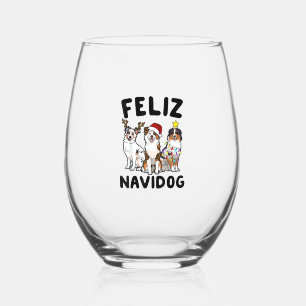 Verre À Vin Sans Pied Funny Feliz Navidog amoureux des chiens berger aus