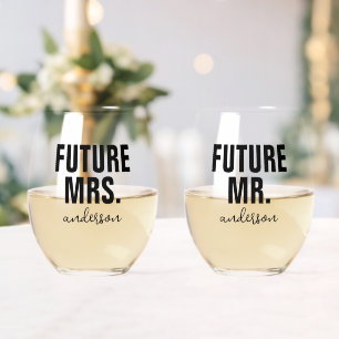 Verre À Vin Sans Pied Futur personnalisé M. et Mme Nom Mariage