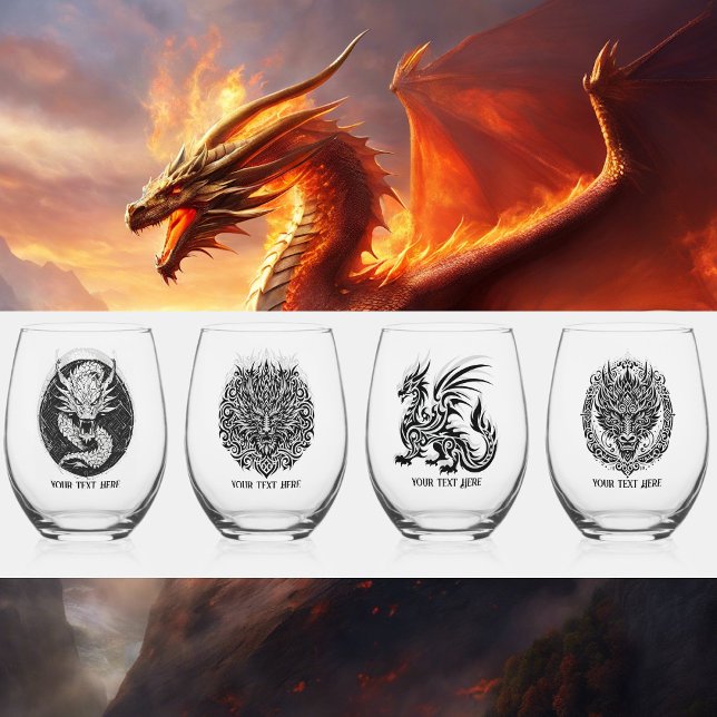 Verre À Vin Sans Pied Game Night Unique Dragons 4 Personalize Text (Créateur téléchargé)