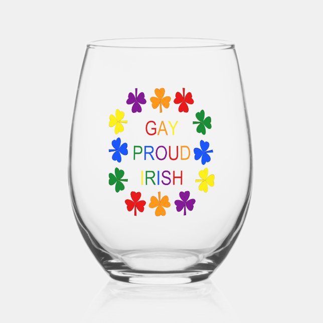 Verre À Vin Sans Pied Gay Fier Irlandais LGBT Rainbow Shamrocks (Recto)