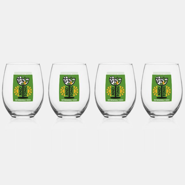 Verre À Vin Sans Pied Gin vintage Et Art Tonique (Recto)