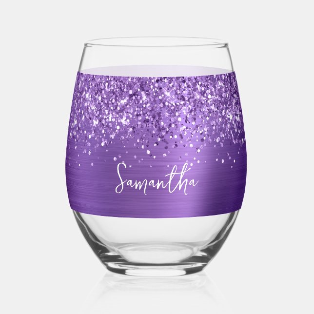 Verre À Vin Sans Pied Glittery Amethyst Glam Name (Recto)