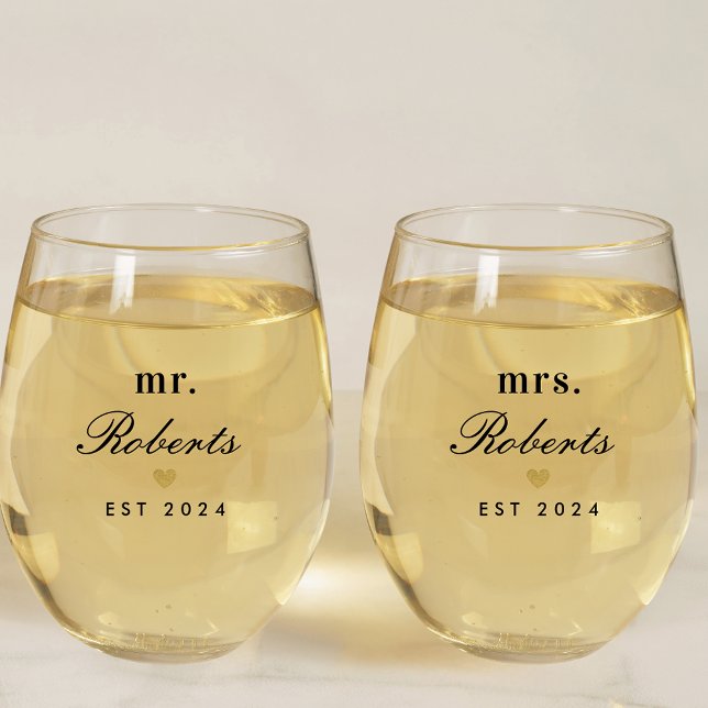 Verre À Vin Sans Pied Gold Heart Mr et Mme Newlysée Gift (Créateur téléchargé)