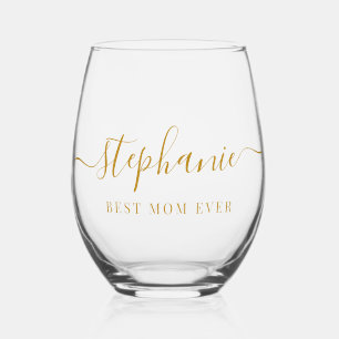 Verre À Vin Sans Pied Gold Script Best Maman jamais Script Monogramme