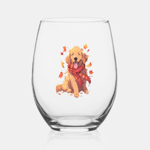 Verre À Vin Sans Pied Golden Retriever Automne Dog Feuilles d'automne