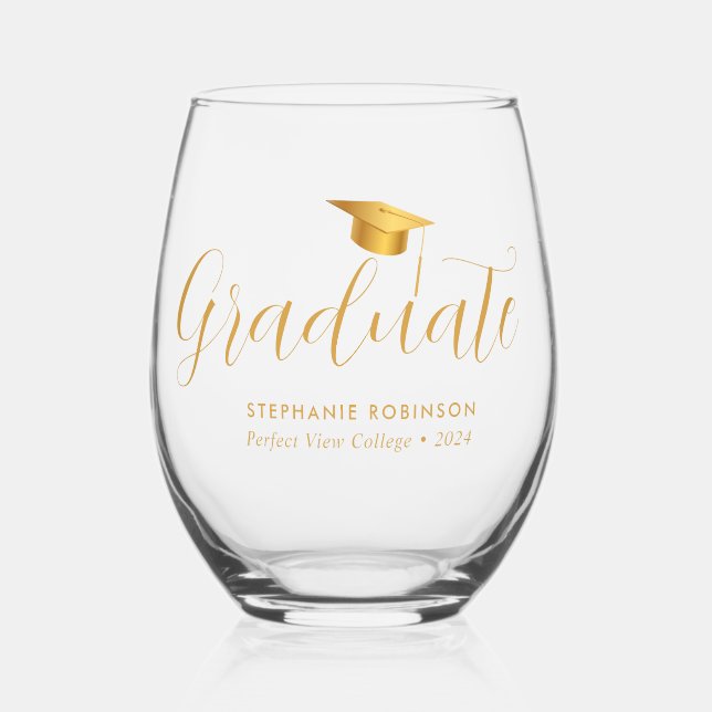 Verre À Vin Sans Pied Graduation élégante de script Gold (Recto)
