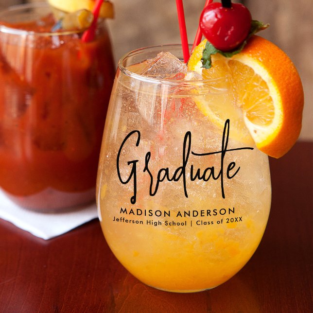 Verre À Vin Sans Pied Graduation manuscrite de script noir (Créateur téléchargé)