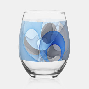 Verre À Vin Sans Pied Graphisme d'art fractal abstrait bleu gris moderne