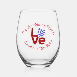Verre À Vin Sans Pied Grèce AMOUR Cœur Drapeau Rouge Personnalisé