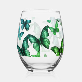 Verre À Vin Sans Pied Green Butterfly  Stemless Wine Glass