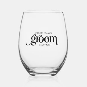 Verre À Vin Sans Pied Groom Elegant Black Retro Typographie