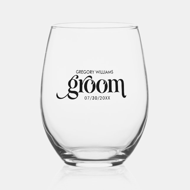 Verre À Vin Sans Pied Groom Elegant Black Retro Typographie (Recto)