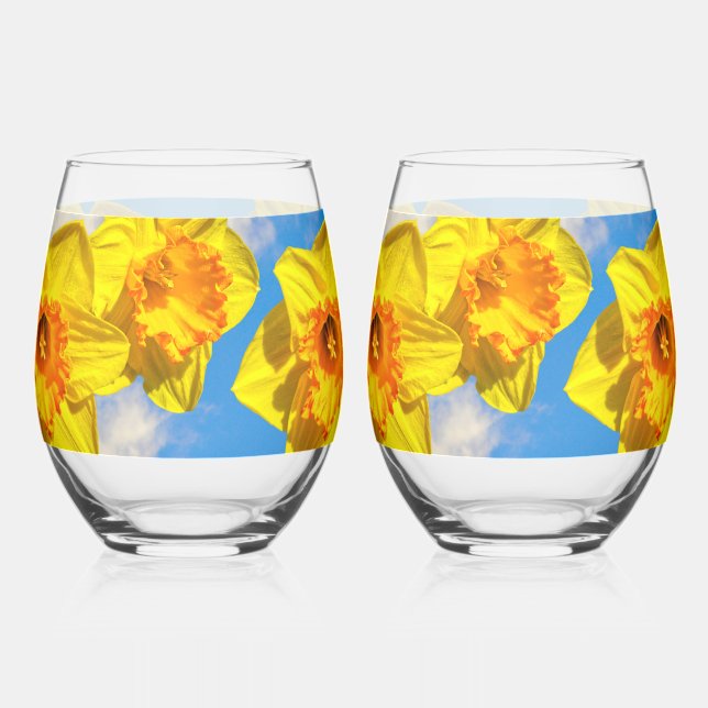 Verre À Vin Sans Pied Groupe de Daffodils Médaille d'or Fleurs (Recto)