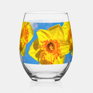 Verre À Vin Sans Pied Groupe de Daffodils Médaille d'or Fleurs