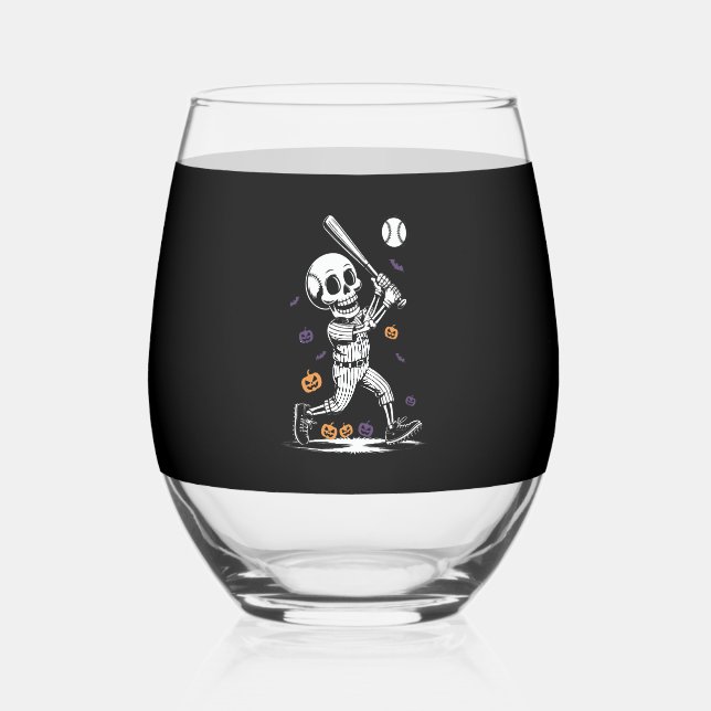 Verre À Vin Sans Pied Halloween Baseball Skeleton Hitting (Recto)
