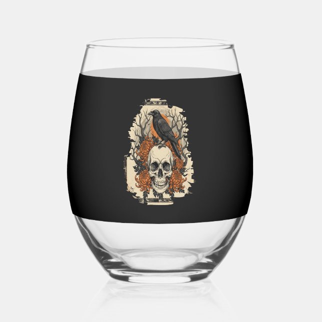 Verre À Vin Sans Pied Halloween Skull (Recto)