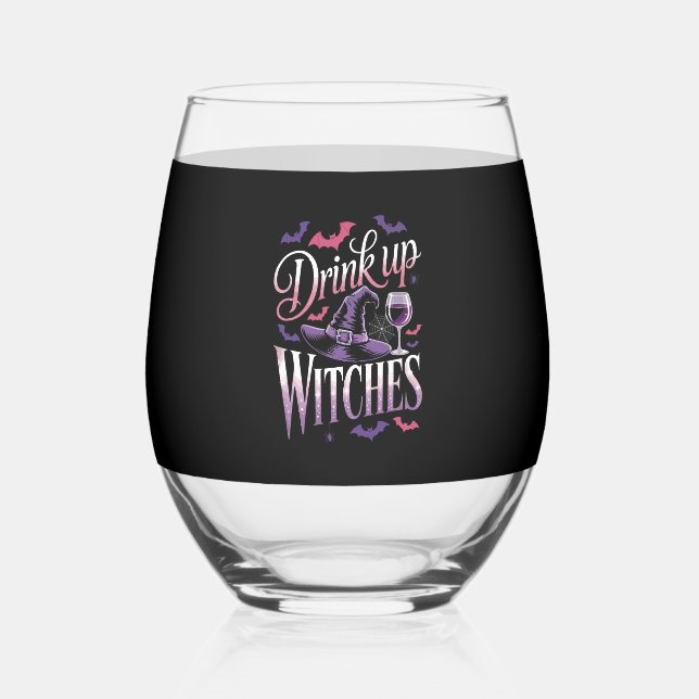 Verre À Vin Sans Pied Halloween Witch Wine � Drink Up (Recto)