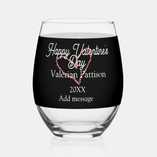 Verre À Vin Sans Pied Happy Valentine's day red glitter heart black name