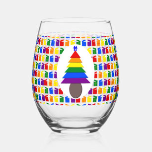 Verre À Vin Sans Pied Hommes gais Arbre de Noël arc-en-ciel et présente