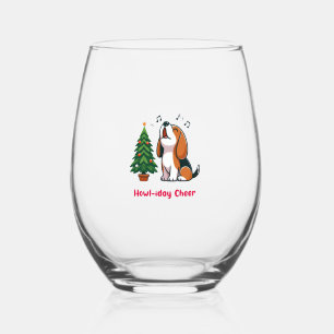 Verre À Vin Sans Pied Howl-iday Cheer Beagle Avec Un Design D'Arbre De N