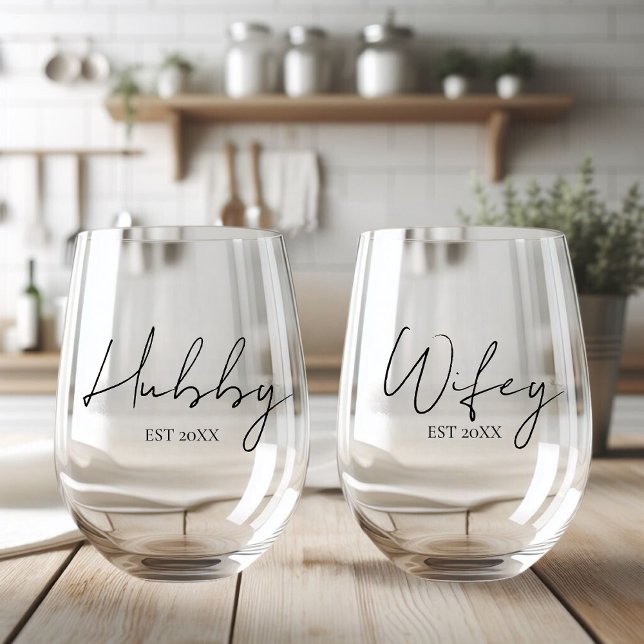 Verre À Vin Sans Pied Hubby Et Femme Personnalisés (Créateur téléchargé)