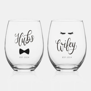 Verre À Vin Sans Pied Hubs de calligraphie moderne Couple personnalisé W