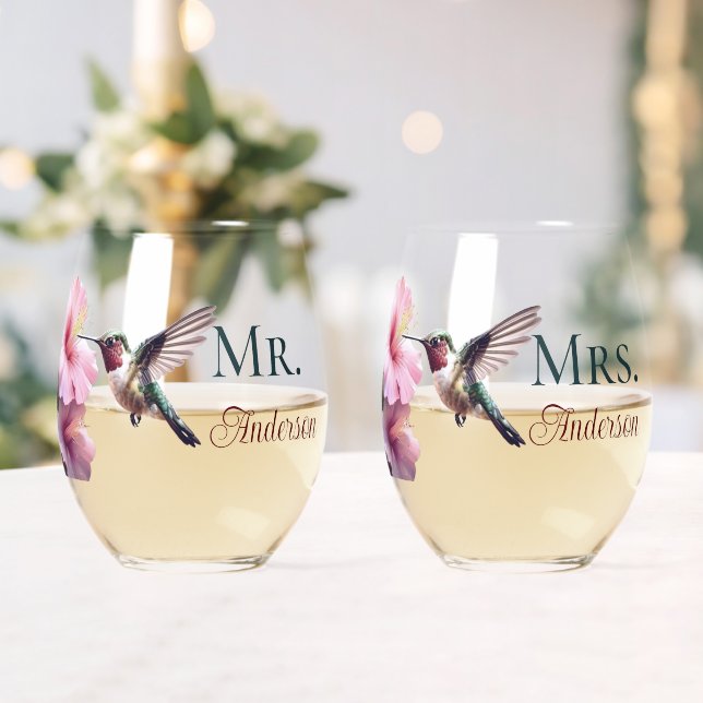 Verre À Vin Sans Pied Hummingbird et Hibiscus M. et Mme. (Insitu (Mariage))