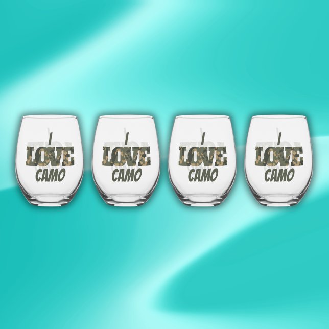 Verre À Vin Sans Pied I Love Camouflage Vert Brown | (Créateur téléchargé)