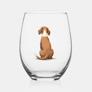 Verre À Vin Sans Pied Illustration de chien vue arrière vintage marron e