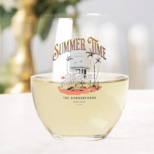 Verre À Vin Sans Pied Illustration de la hutte de plage en été vintage