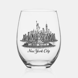 Verre À Vin Sans Pied Illustration de la ligne d'horizon de la ville de