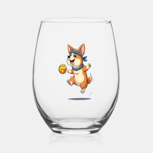 Verre À Vin Sans Pied Illustration vintage de volley-ball Corgi Chien mi