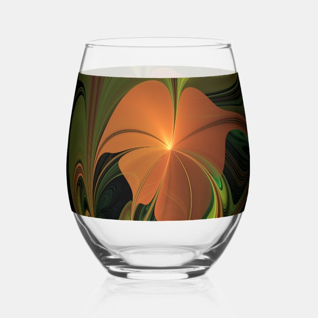 Verre À Vin Sans Pied Imaginaire Plante Abstrait rouille verte Brown fra (Recto)