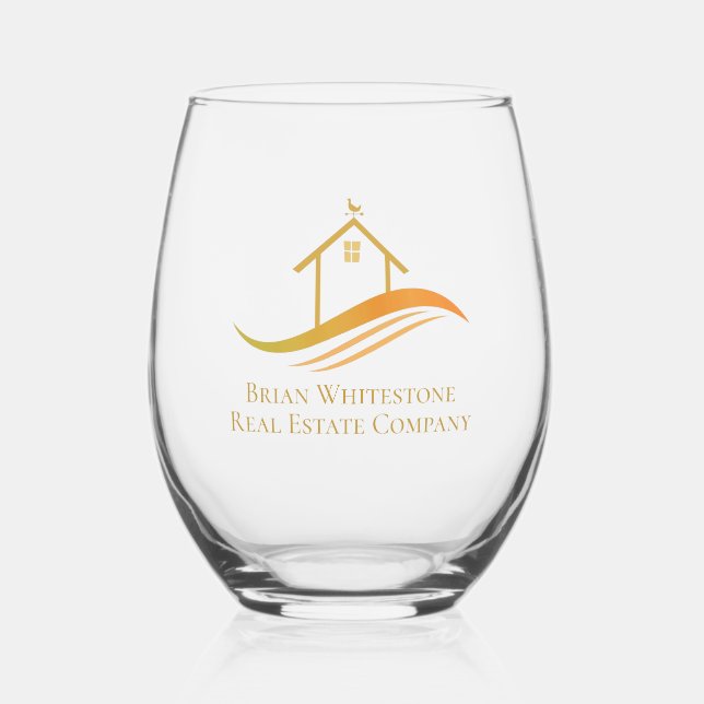 Verre À Vin Sans Pied Immobilier Société Gold House Logo Realtor Personn (Recto)
