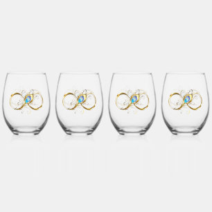 Verre À Vin Sans Pied Infinité avec plume de paon doré
