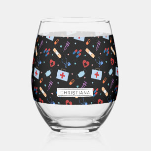 Verre À Vin Sans Pied Infirmière RN personnalisée Docteur Motif Médica