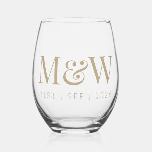 Verre À Vin Sans Pied Initiales modernes de Monogram Couple Mariage or