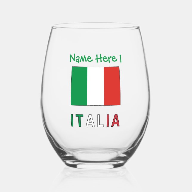 Verre À Vin Sans Pied Italia e Bandiera Italiana Personnalisation verte (Recto)